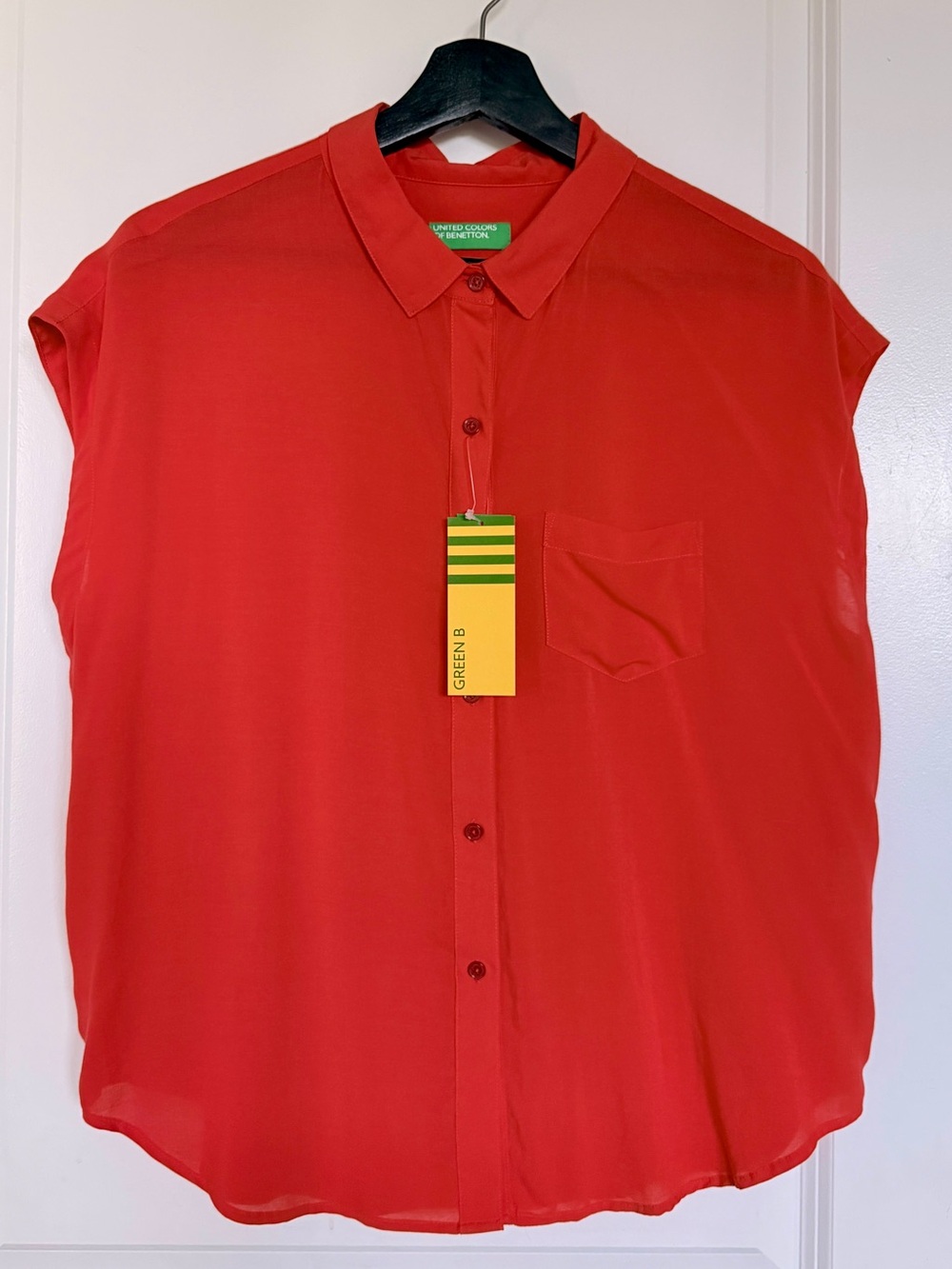 Benetton Red Viscose Blouse XS NWT Relaxed Oversized Lightweight Minimalist Chic